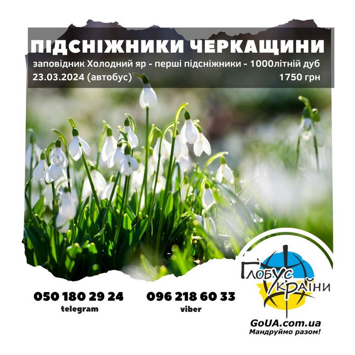 Первоцвіти підсніжники Холодного яру, екскурсія із Запоріжжя Глобус України